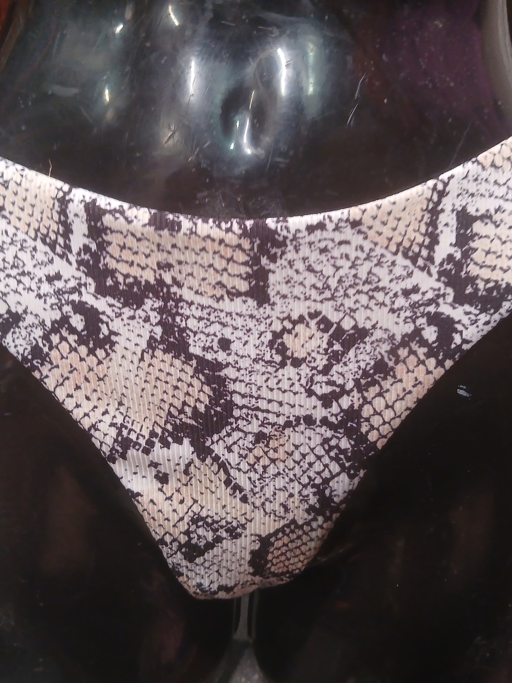 Zaful Black and Cream Snake-Print Bikini Bottom